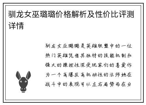 驯龙女巫璐璐价格解析及性价比评测详情